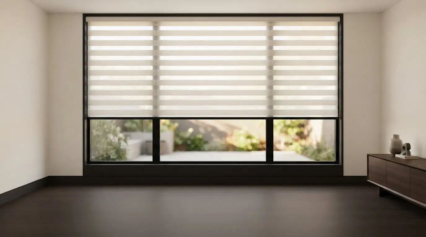Modern interior with zebra shades as the focal point