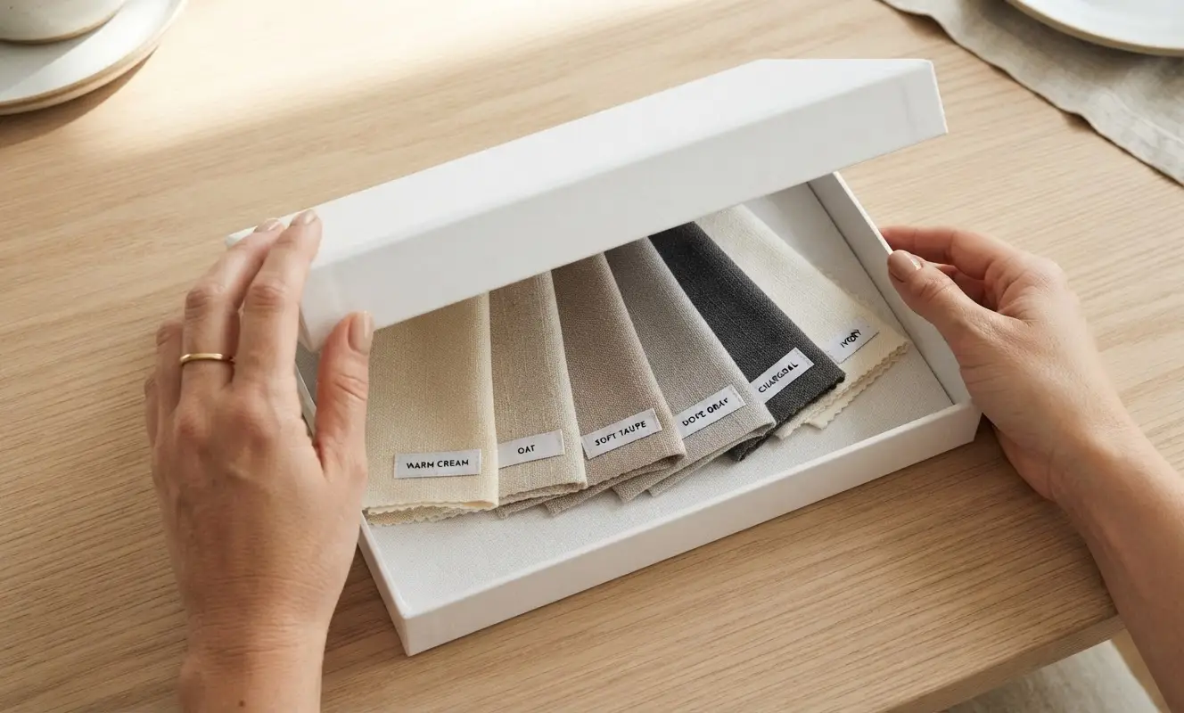 Free fabric sample box with swatches to view at home