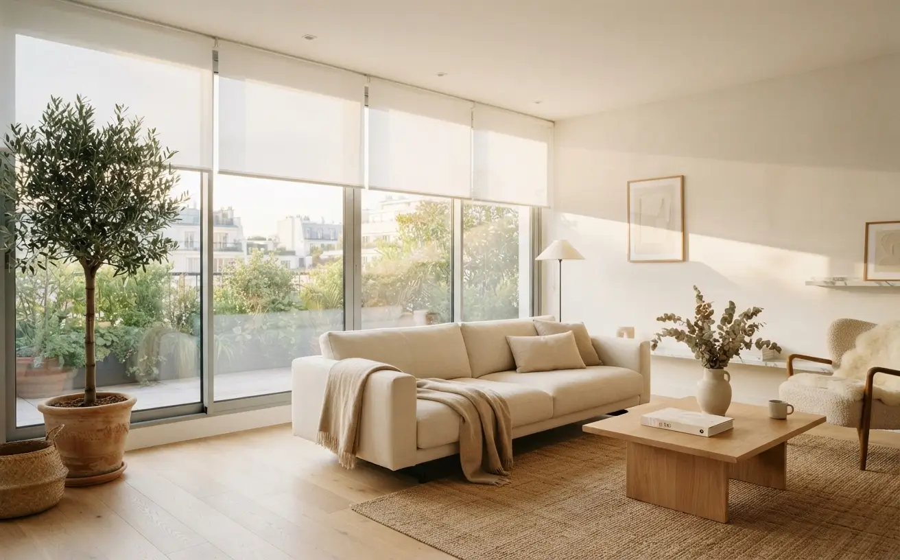 Roller Shades in a modern living room