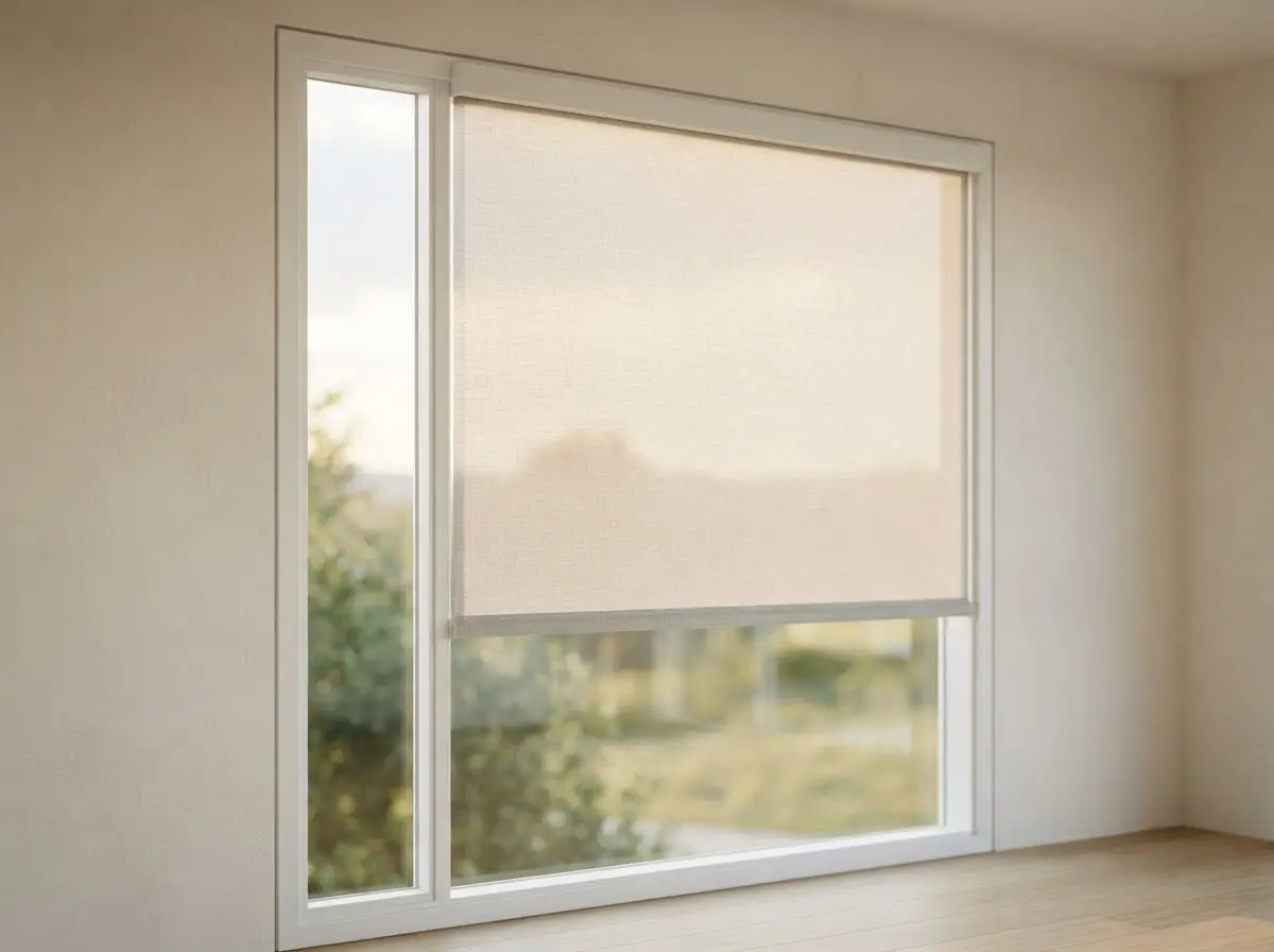 Custom-fitted roller shade perfectly installed in an architectural window